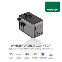 WINKEY Universal Travel Adaptor 100W GAN PPS 4 Port USB & USB C - UTA05