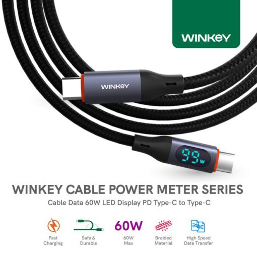 WINKEY Kabel Data Power Meter 60W LED Display PD Type-C to Type-C