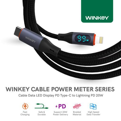 WINKEY Kabel Data Power Meter LED Display Type-C to Lightning Iphone PD 20W